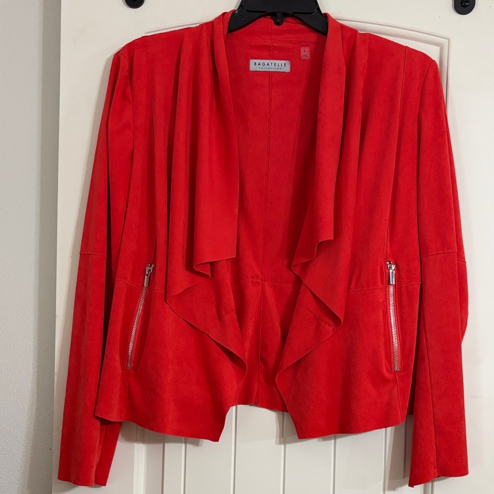 bagatelle Red Open-Front Draped Blazer Jacket Size L